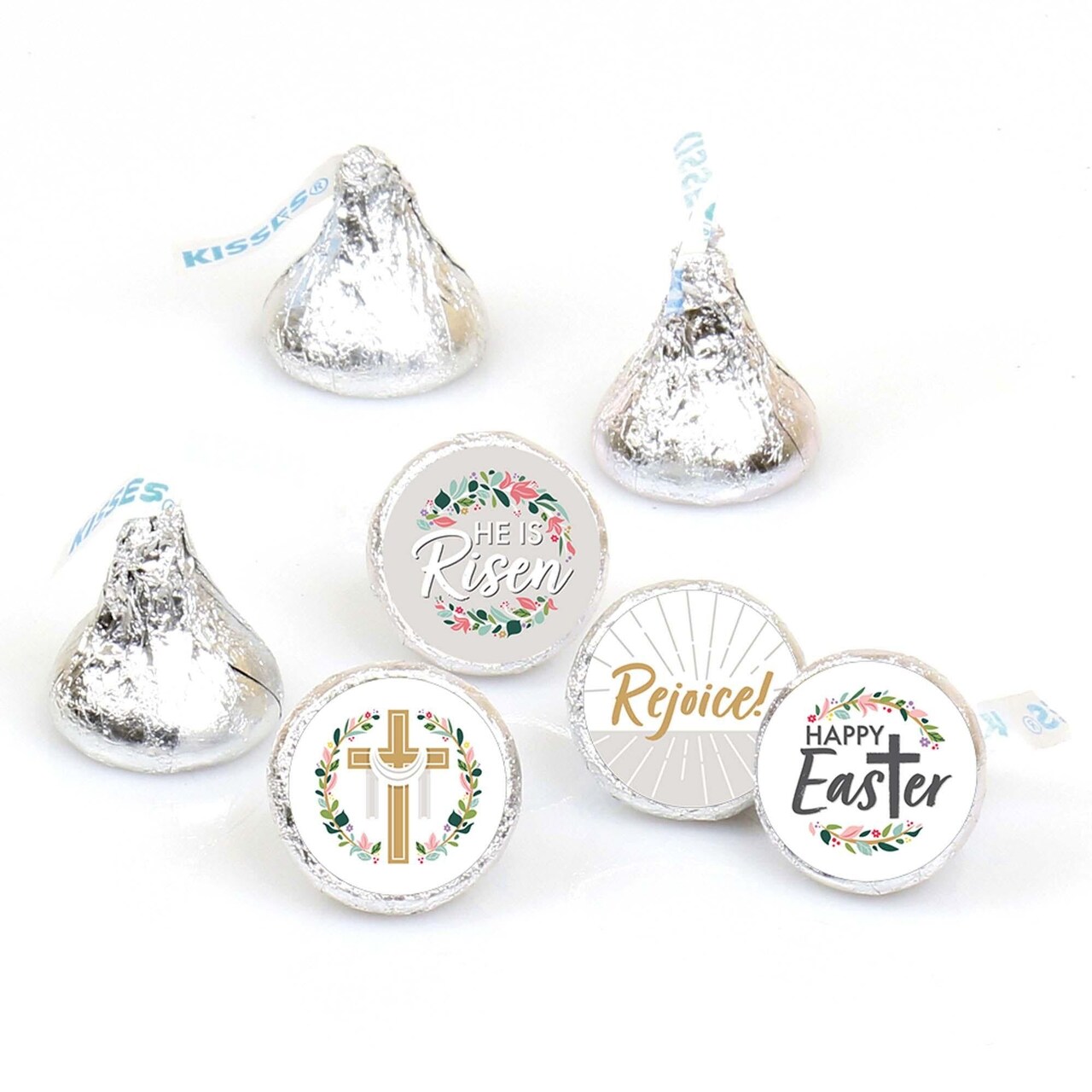 Big Dot of Happiness Religious Easter - Christian Holiday Party Round Candy Sticker Favors - Labels Fits Chocolate Candy (1 sheet of 108)